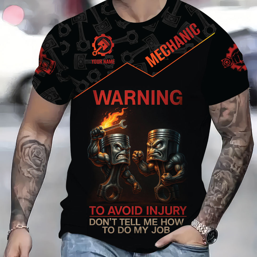 Blisscorners Personalized Auto Repair Mechanic Shirt, Funny Piston Warning Graphic, To Avoid Injury Don’t Tell Me How To Do My Job, Gift For Men