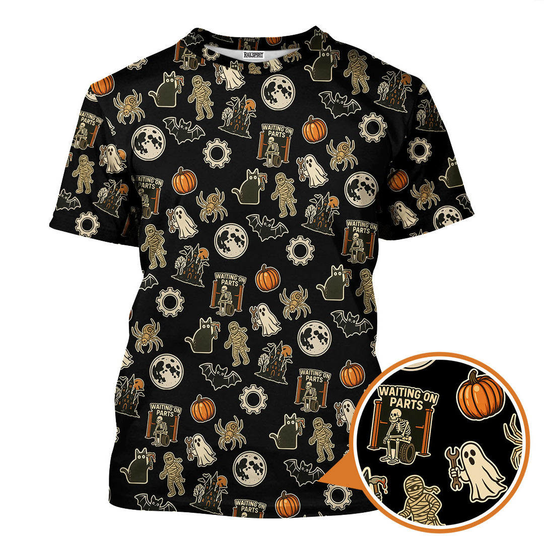 Blisscorners Funny Halloween Mechanic T Shirt, Spooky Pumpkin Ghost Mummy Spider Bat Moon Costume Tee Funny Scary Shirt for Mechanic