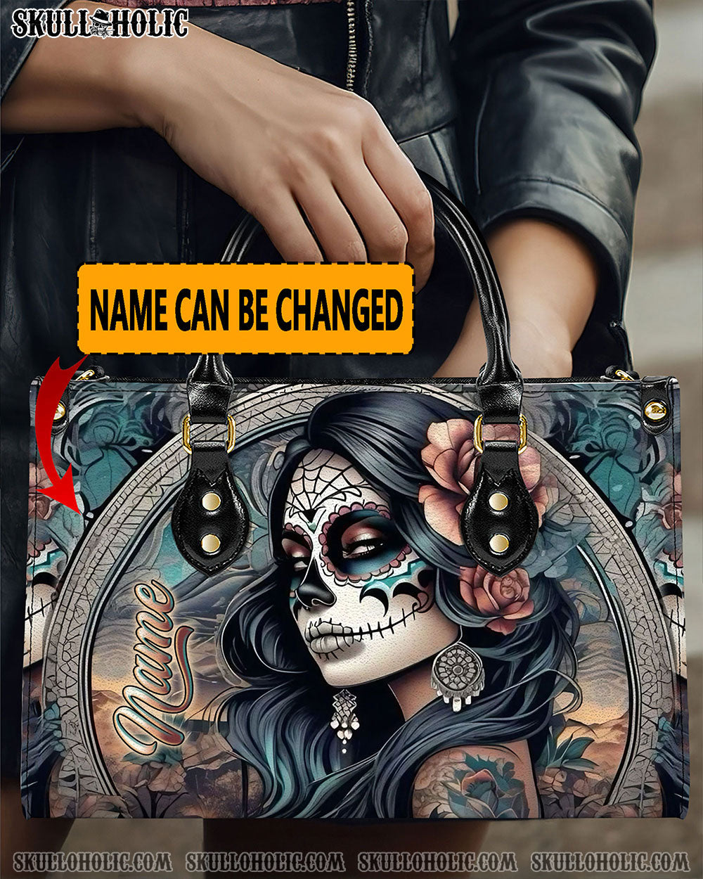 BLISSCORNERS SUGAR SKULL LADY LEATHER HANDBAG