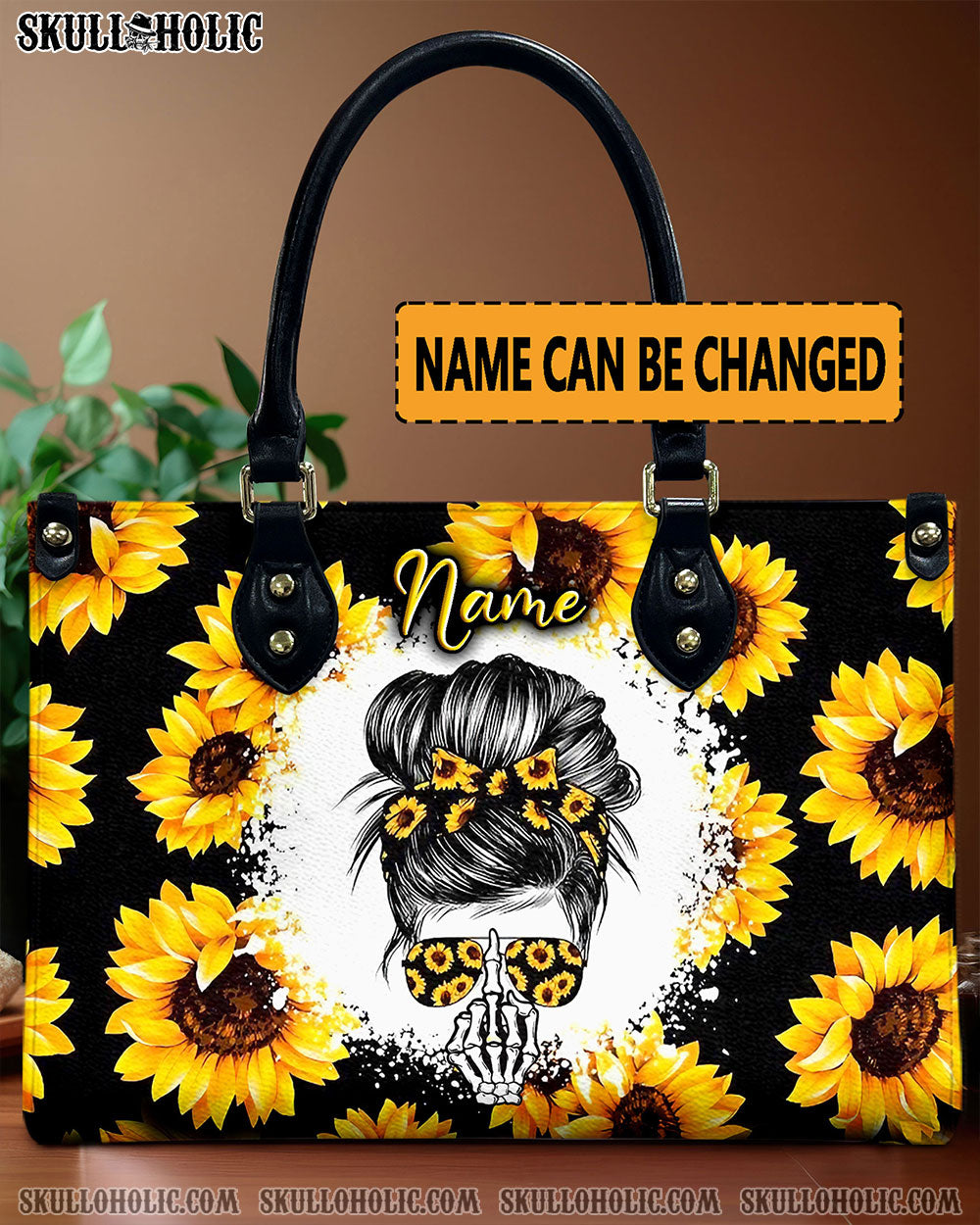BLISSCORNERS MESSYBUN SKULL SUNFLOWER LEATHER HANDBAG