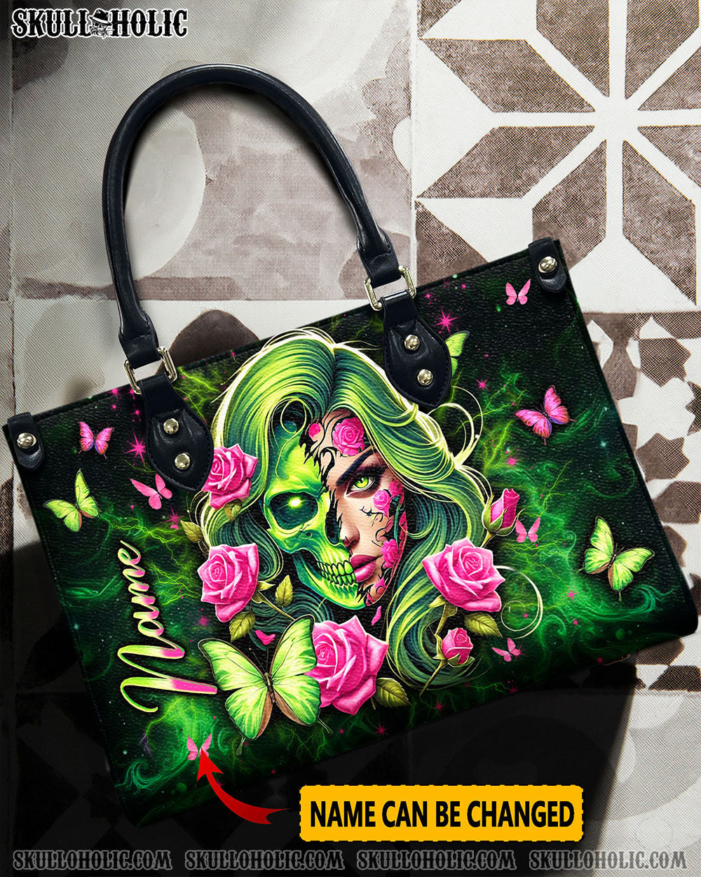 BLISSCORNERS SKULL LADY ROSE LEATHER HANDBAG