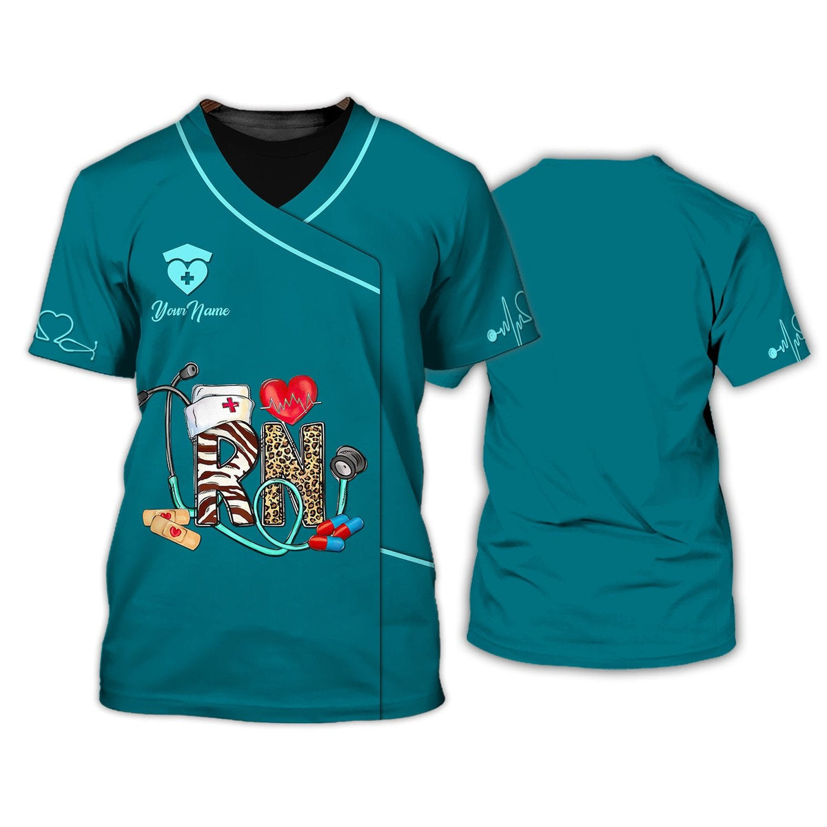 Blisscorners 3D All Over Print RN Uniform Medical Scrubs Clothing Custom RN Tshirt