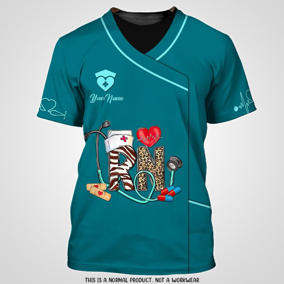 Blisscorners 3D All Over Print RN Uniform Medical Scrubs Clothing Custom RN Tshirt