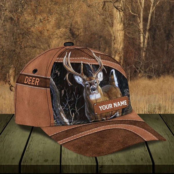 Blisscorners Deer Hunting Leather Pattern Personalized Cap