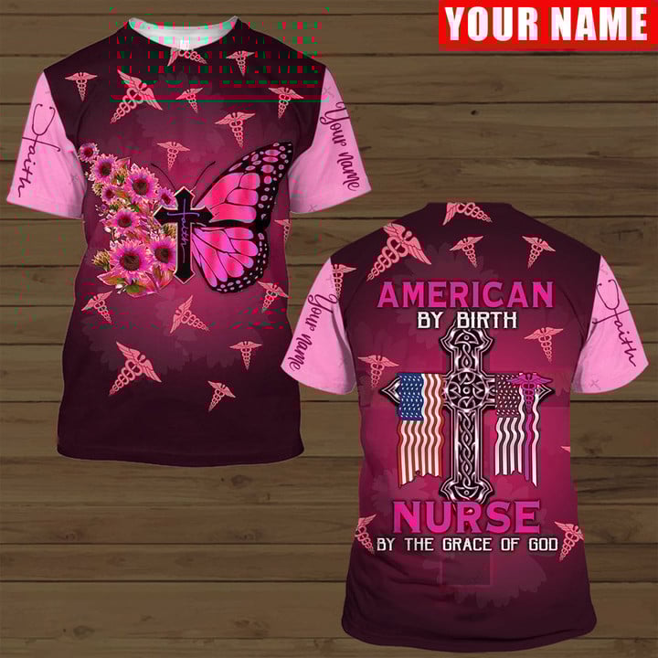 Blisscorners American By Birth Nurse By The Grace Of God Shirt, Attractive Apparel For Nurse
