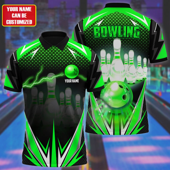 Blisscorners Bowling Thunder Pattern Multicolor Customized Name 3D Polo Shirt