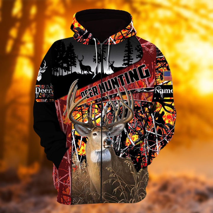 Blisscorners Personalized Name The Uniqe Deer Hunting Hoodie & Zip Hoodie Multicolor