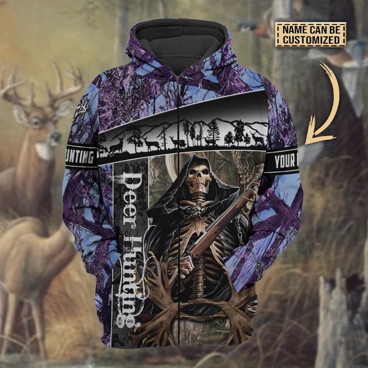 Blisscorners Personalized Name The Death Deer Hunting Hoodie & Zip Hoodie Multicolor