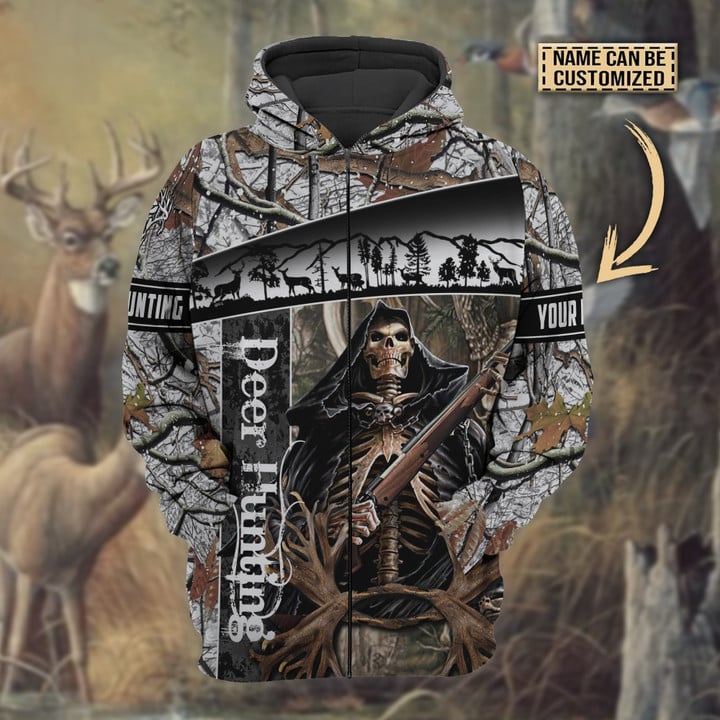 Blisscorners Personalized Name The Death Deer Hunting Hoodie & Zip Hoodie Multicolor