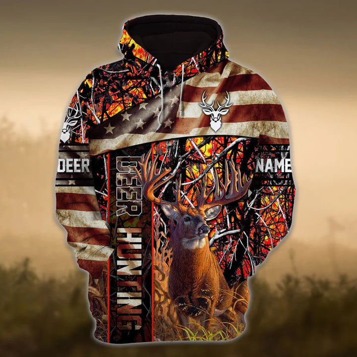 Blisscorners Personalized Name American Deer Hunting Hoodie & Zip Hoodie 3D Multicolor