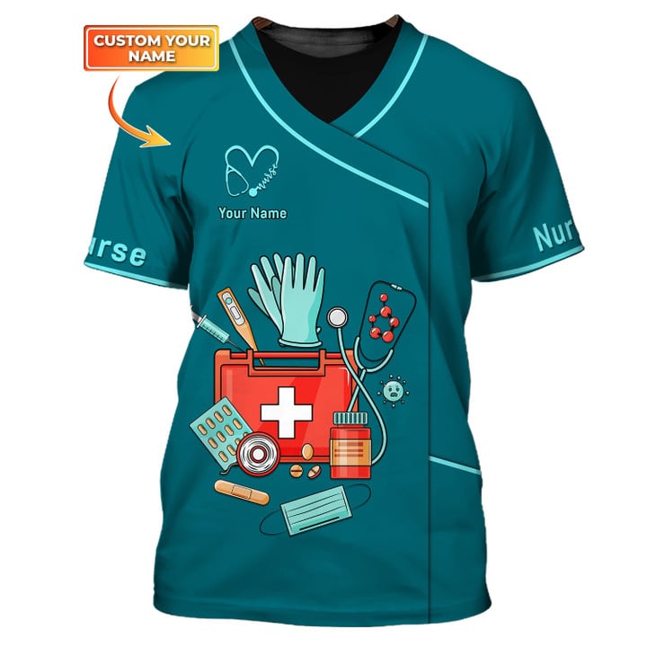 Blisscorners 3D All Over Printed Nursing Uniform Medical Scrubs Clothing Custom Nurse Tshirt