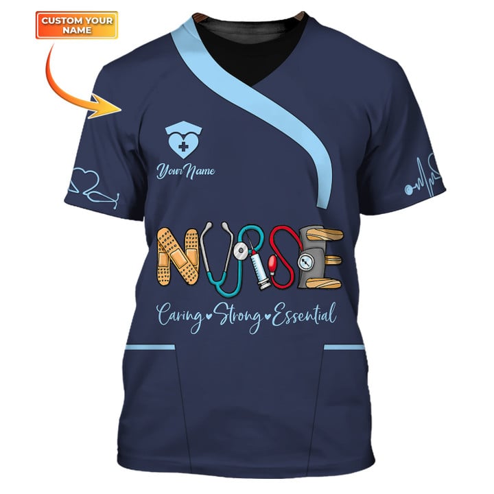 Blisscorners Custom Nurse T-Shirt Nurse Earing Strong Essential Shirt, Gift for Nurse Women