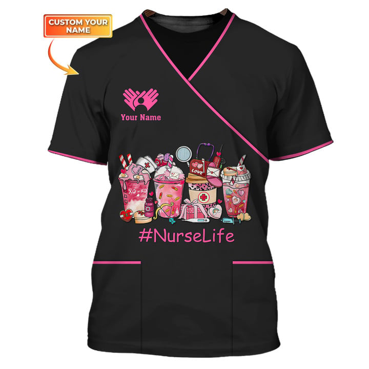 Blisscorners 3D All Over Print Nurse Shirt, #NurseLife Tee Shirt Medical Scrubs Clothing Custom Nurse Tshirt
