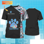 Blisscorners 3D All Over Print Veterinarian Pattern Uniform Custom Name Black Shirt (Non Workwear)