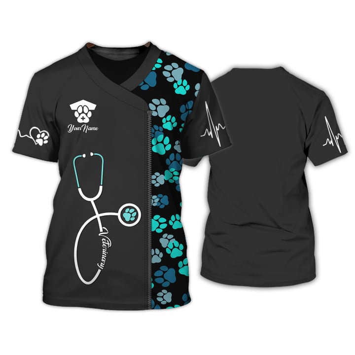 Blisscorners Green Animal Heart Beat Veterinarian Uniform Personalized Name 3D Tshirt