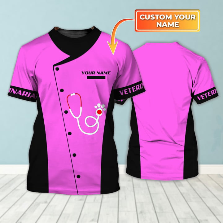 Blisscorners Veterinarian Uniform Black Pink Custom Name 3D Shirts (Non workwear)