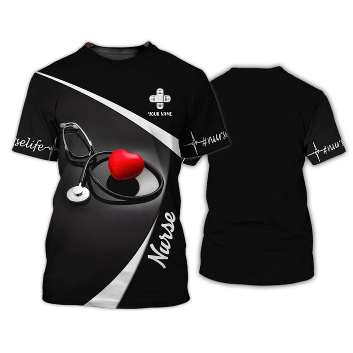 Blisscorners Nurse Heart 3D Tee Shirt Nursing Custom Tshirt, Perfect Shirt for Nurse, Nurse Heart Shirt