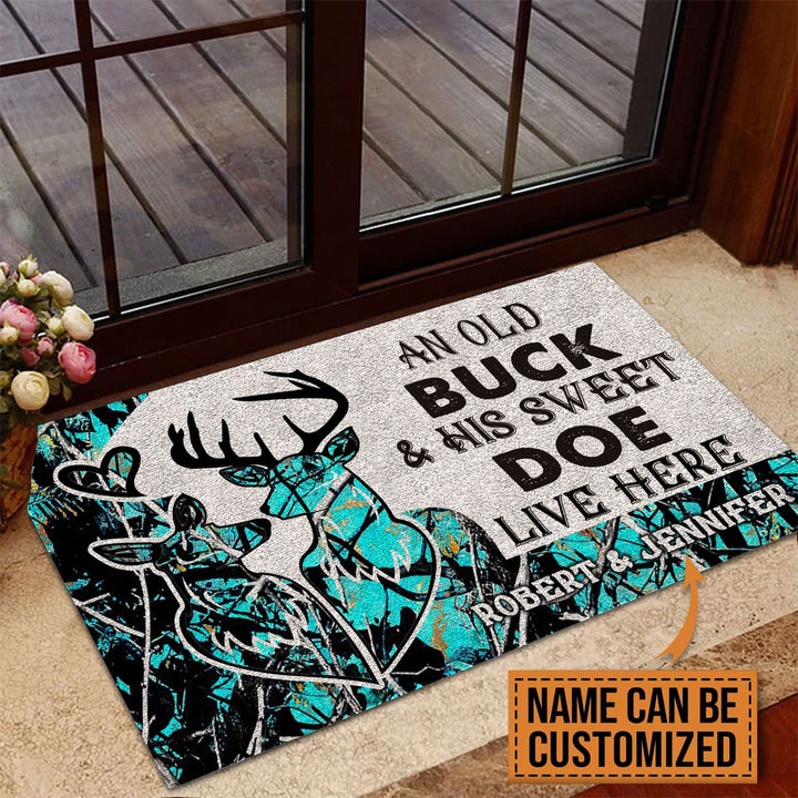 Blisscorners Premium Deer Couple Hunting Door Mat 3D Personalized - Cyan