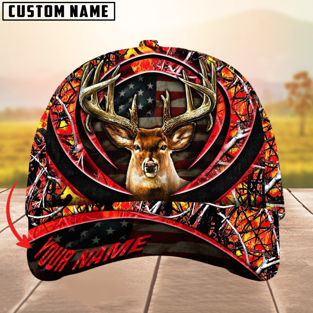 Blisscorners Premium The Best Of Flag Deer Arc Hunting Camouflage Pattern Multicolor Personalized Name 3D Cap