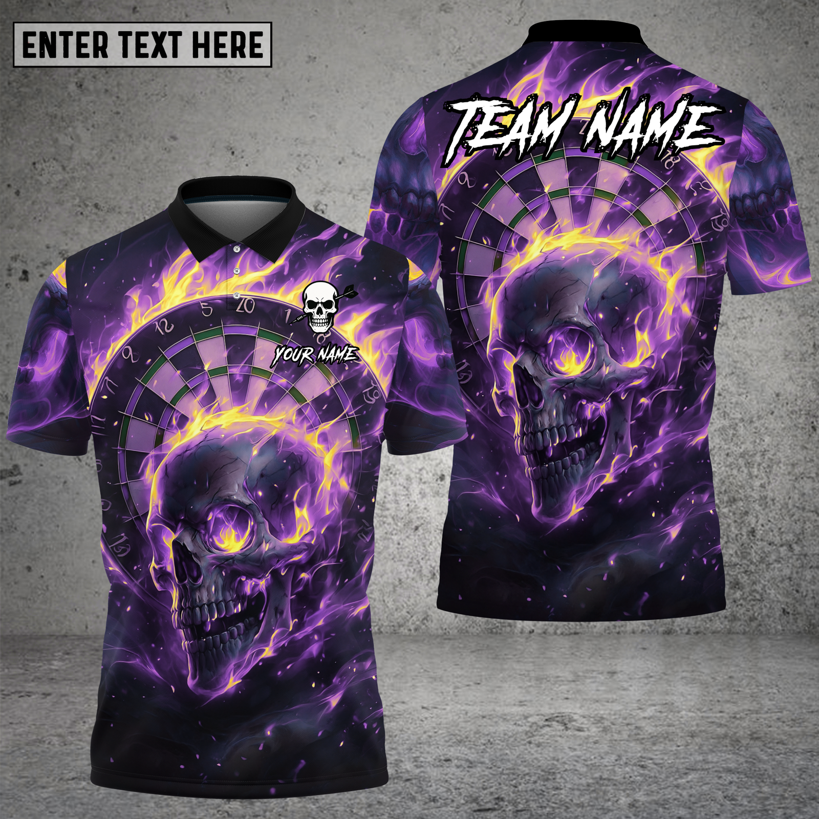 Blisscorners Skull Dart Shirt Purple Lightning Flame Skull Multioptions Personalized Name, Team Name Unisex 3D Shirt (4 Colors)