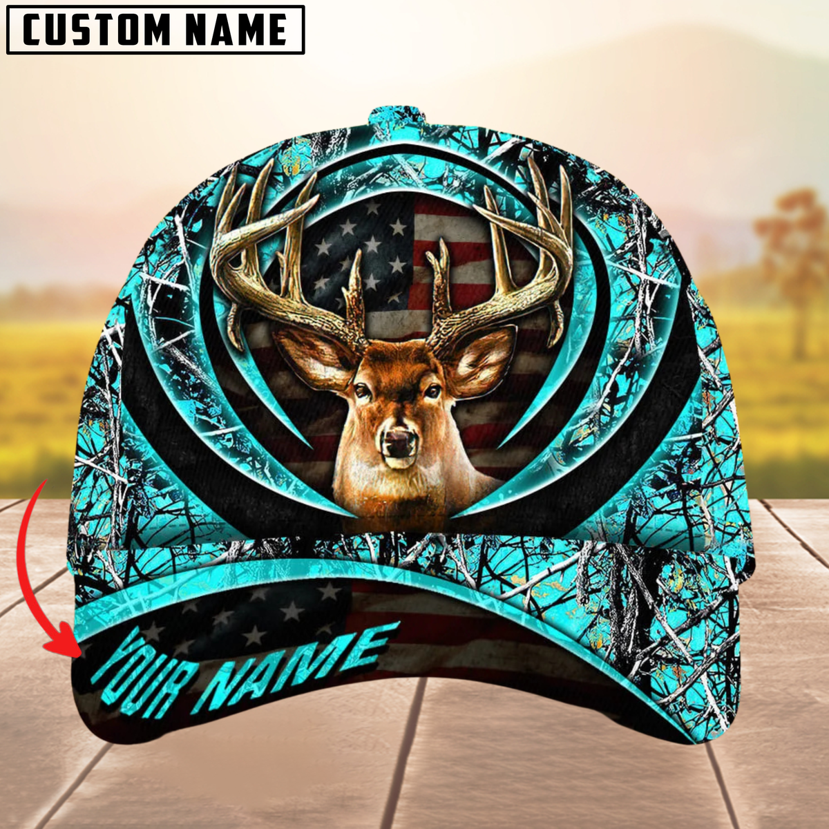 Blisscorners Premium The Best Of Flag Deer Arc Hunting Camouflage Pattern Multicolor Personalized Name 3D Cap