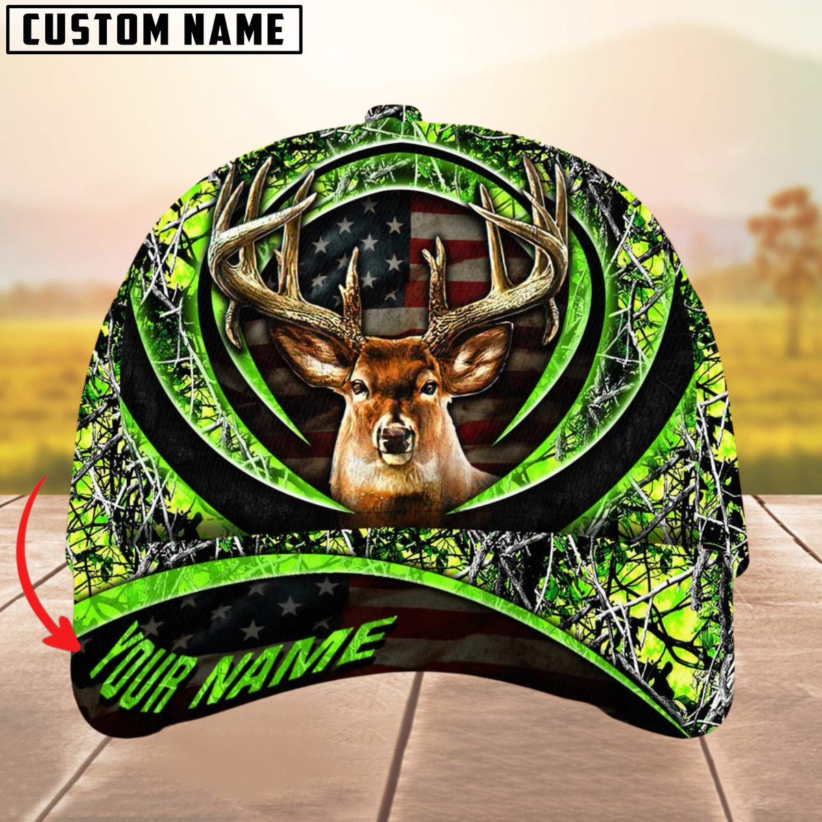 Blisscorners Premium The Best Of Flag Deer Arc Hunting Camouflage Pattern Multicolor Personalized Name 3D Cap