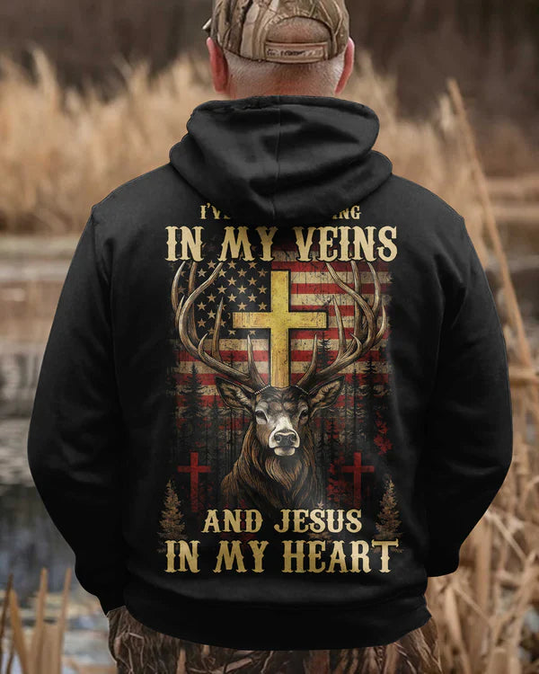 Blisscorners I've Got Hunting In My Veins And Jesus In My Heart 3D Shirt, Personalized 3D Hoodie For Hunting Lover