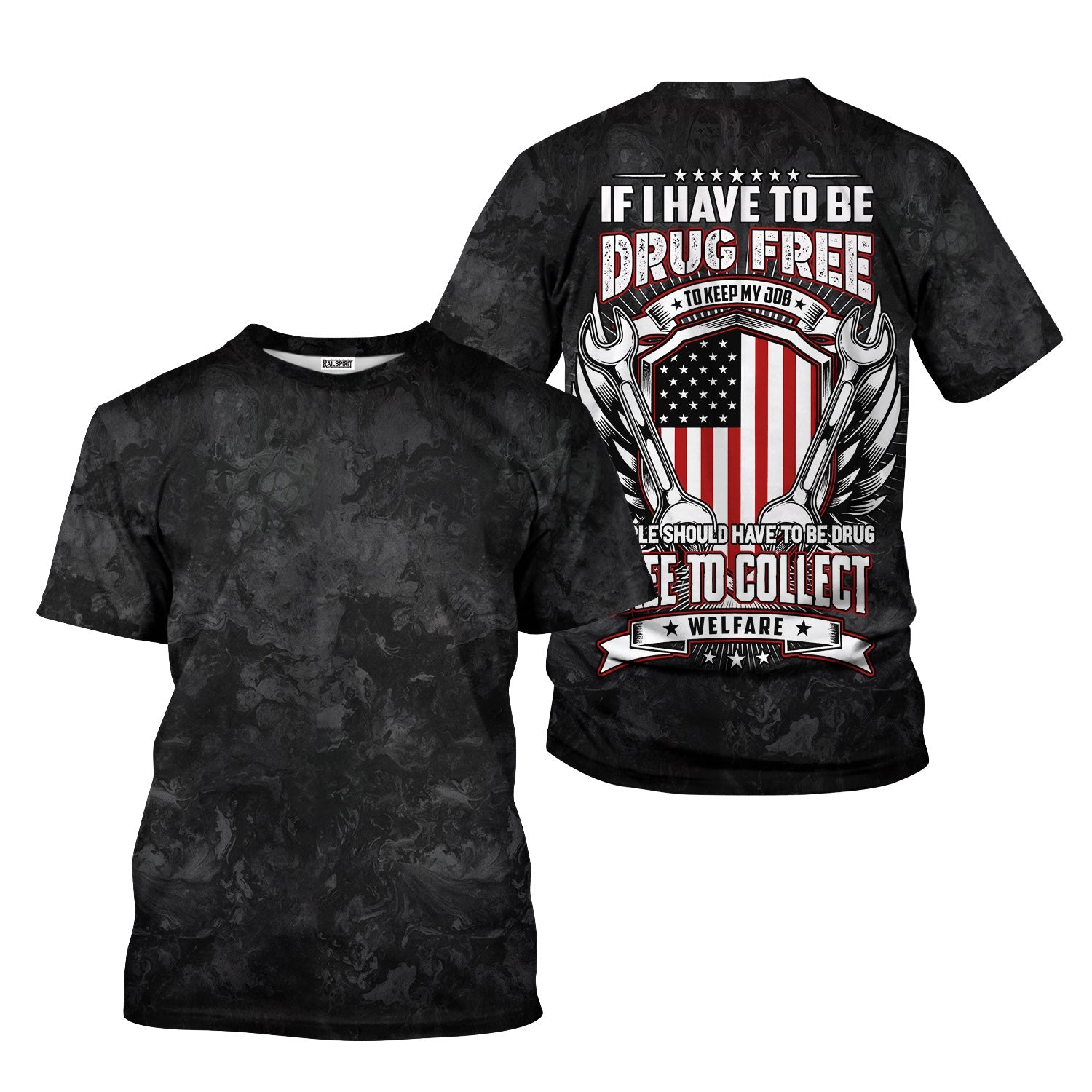 Blisscorners Funny Mechanic T Shirt If I Have To Be Drug Free To Keep My Job American Flag Wrench Auto Repair Garage Workwear Tee Patriotic Gift For Men Dad