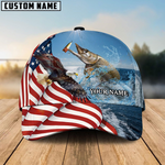 Blisscorners Eagle Flag Pike Fishing Customized Name Classic 3D Cap
