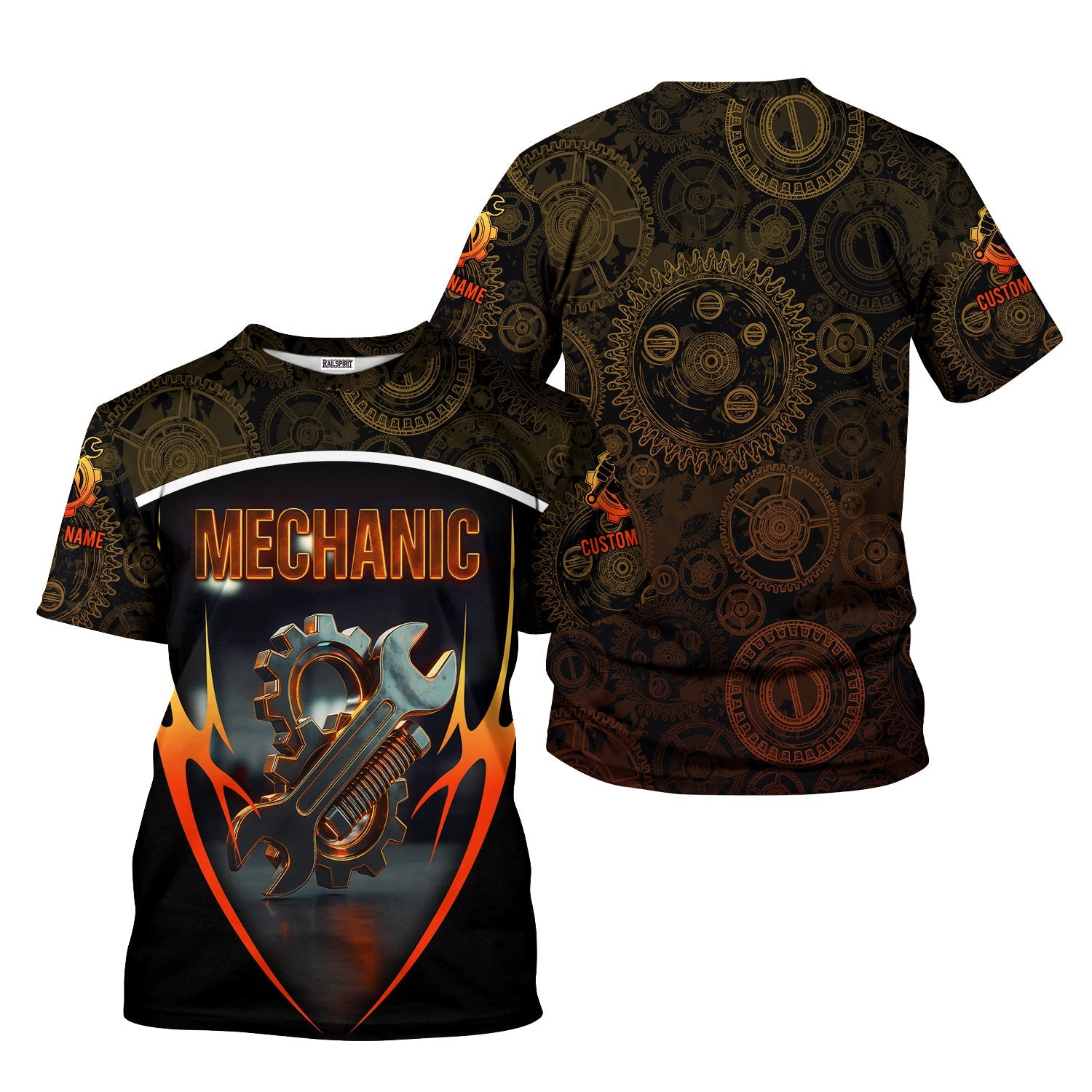 Blisscorners Personalized Gear And Wrench Mechanic Shirt, Custom Name Work Shirt For Auto Repair, Garage And Engineering Professionals
