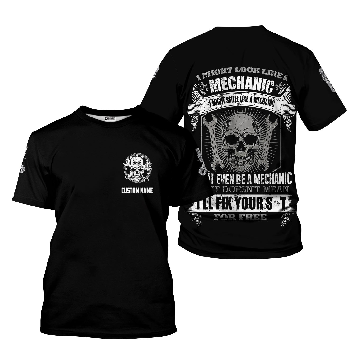 Blisscorners Personalized T-Shirt I Might Look Like Mechanic But It Doesn't Mean I'll Fix For Free Shirt For Mechanics