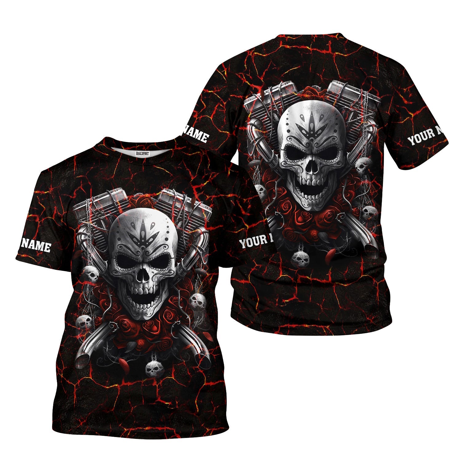 Blisscorners Custom Name Mechanic Shirt Machine Skull Flame Style T Shirt All Over Print