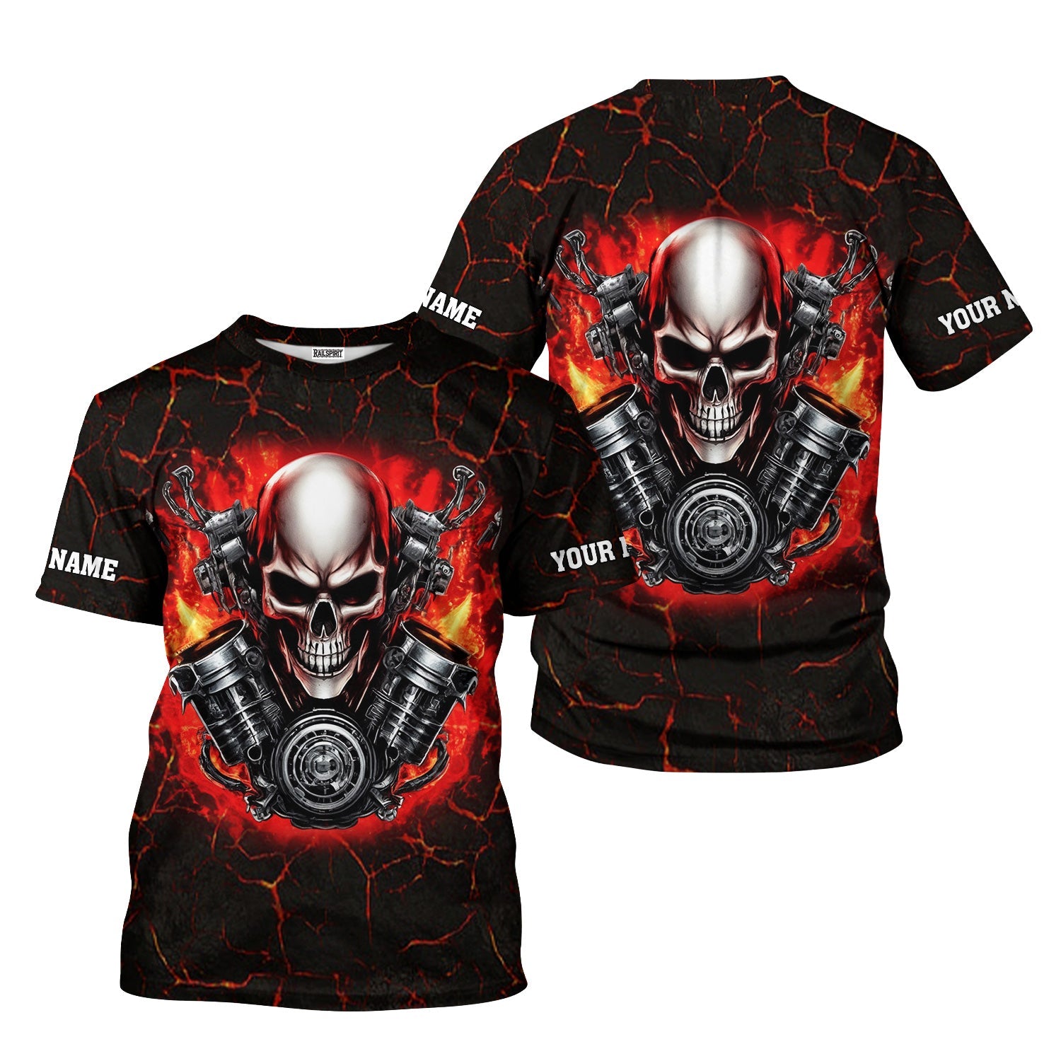 Blisscorners Custom Name Skull Mechanic Shirt Flame Style Printed Jacket Hoodie All Over Print