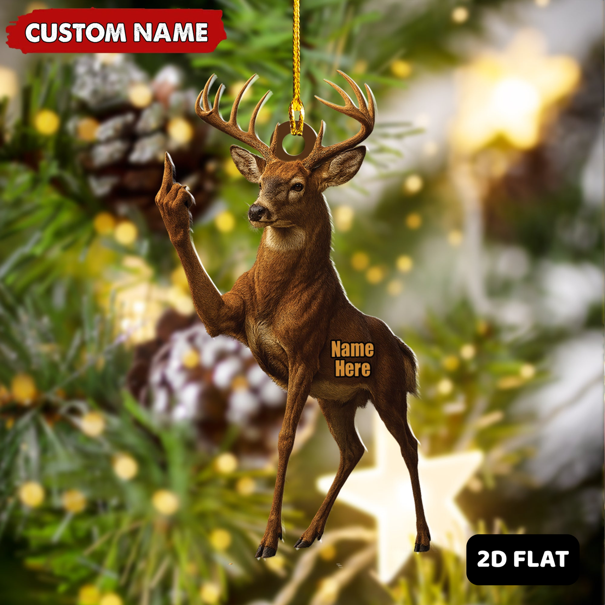 Blisscorners Personalized Funny Deer Buck Fukin' Finger Hunting Acrylic Christmas Ornament And Keychain Custom Gift For Hunters 2D Flat
