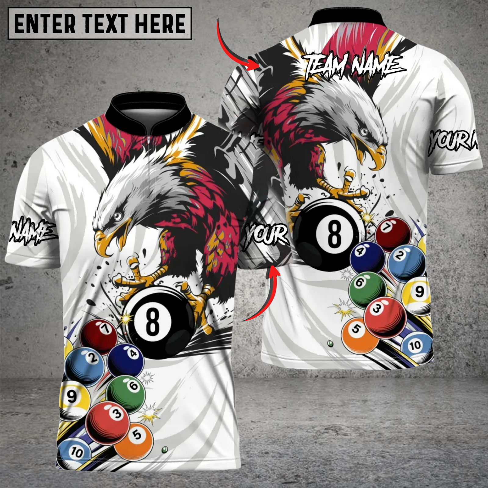 Blisscorners Billiards Eagle Strike 8-Ball Multicolor Customized Name Team Name 3D Shirt