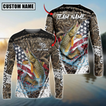 Blisscorners Pike Fishing American Flag Scratch Grass Camo Custom Name & Team Name 3D Shirts