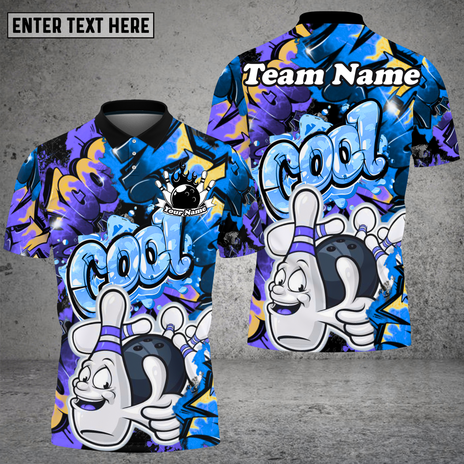 Blisscorners Bowling Ball & Pin Graffiti Art Multioptions Personalized Name, Team Name Unisex 3D Shirt (4 Colors)
