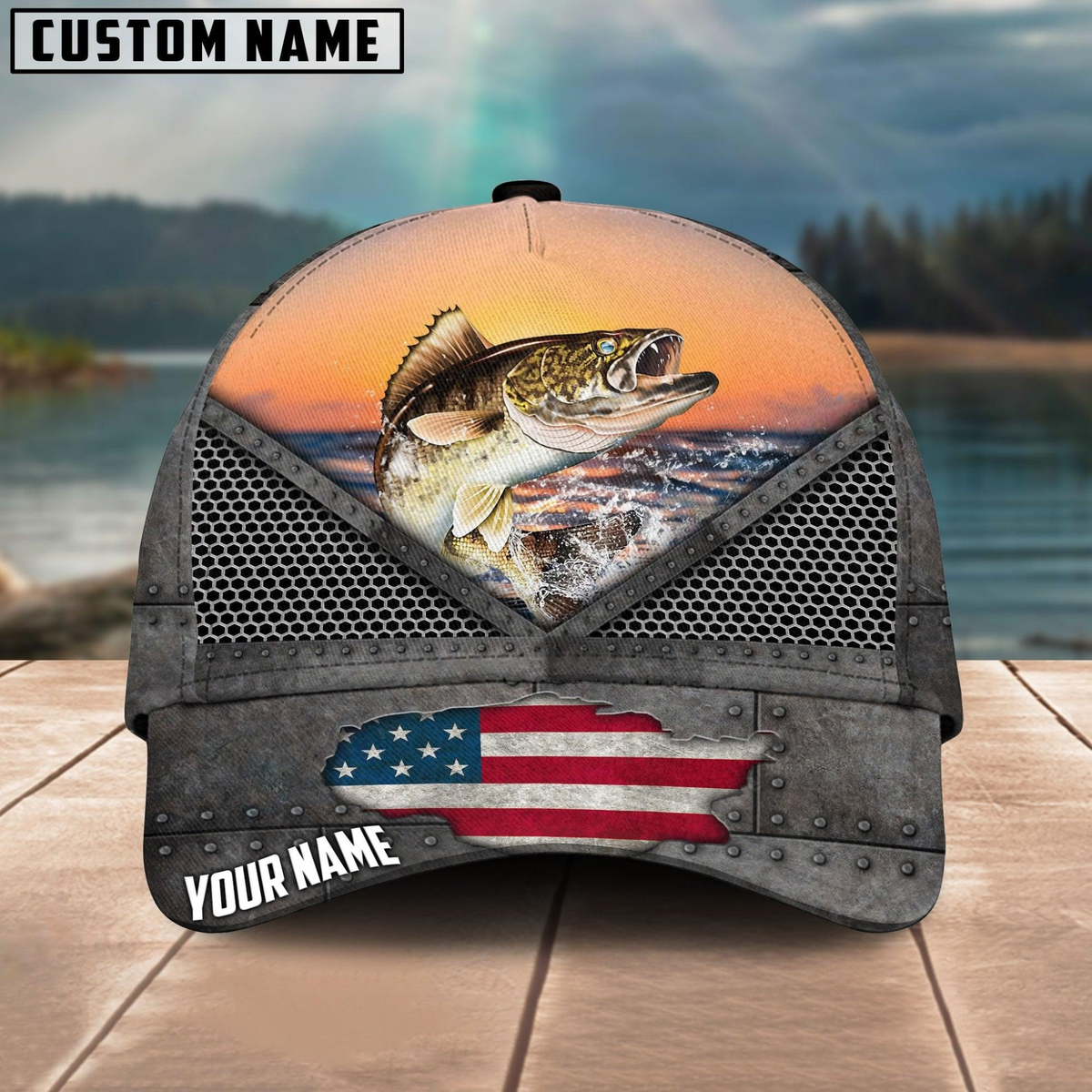 Blisscorners Walleye Fishing Sunset Customized Name 3D Cap