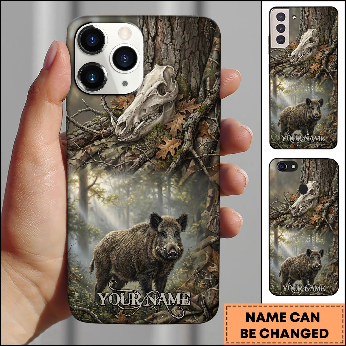 Blisscorners Artist Hunting Wild Boar Deer Skull Forest Realistic Camo Personalized Name Phone Case