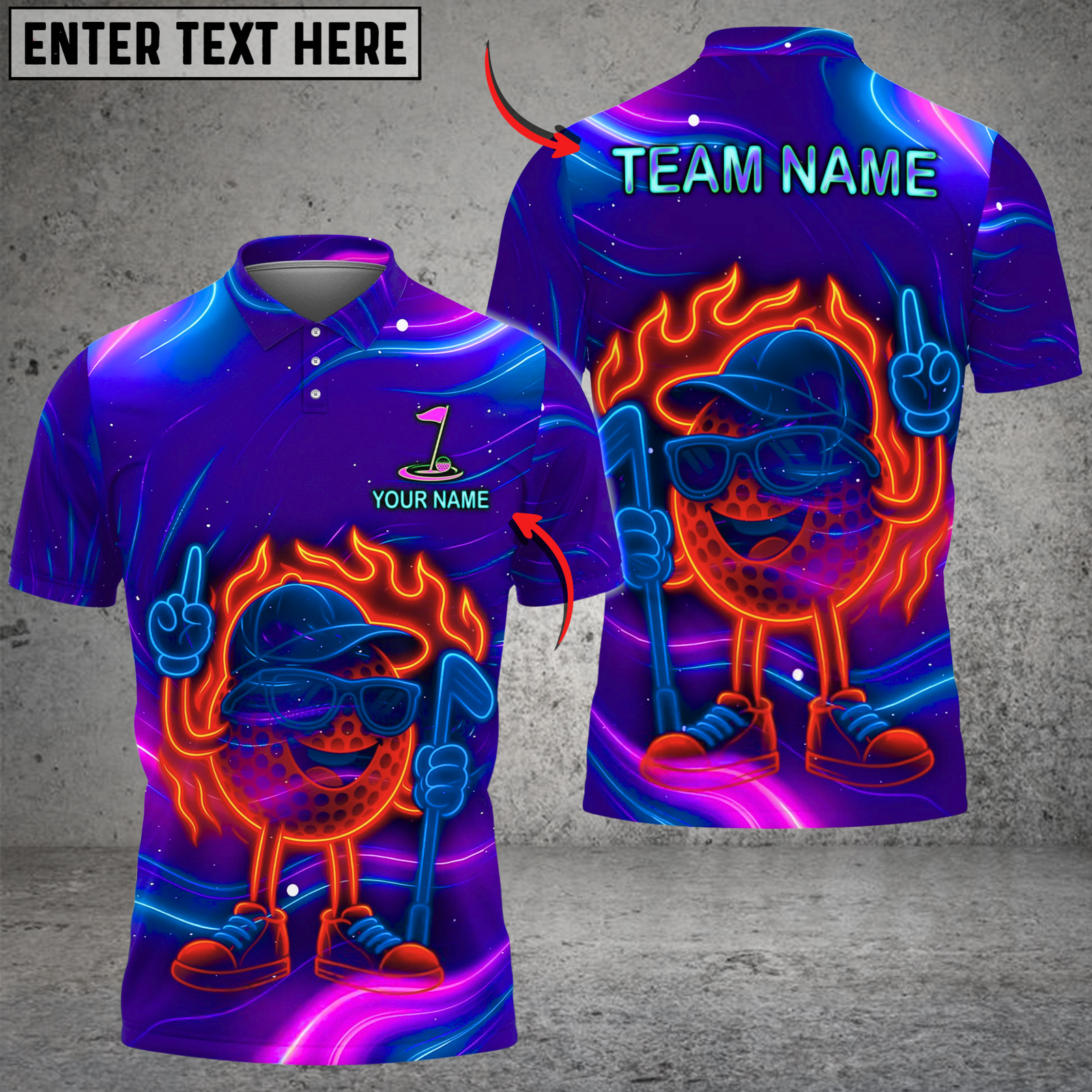 Blisscorners Golf Neon Fire Funny Ball Multicolor Customized Name, Team Name 3D Shirts