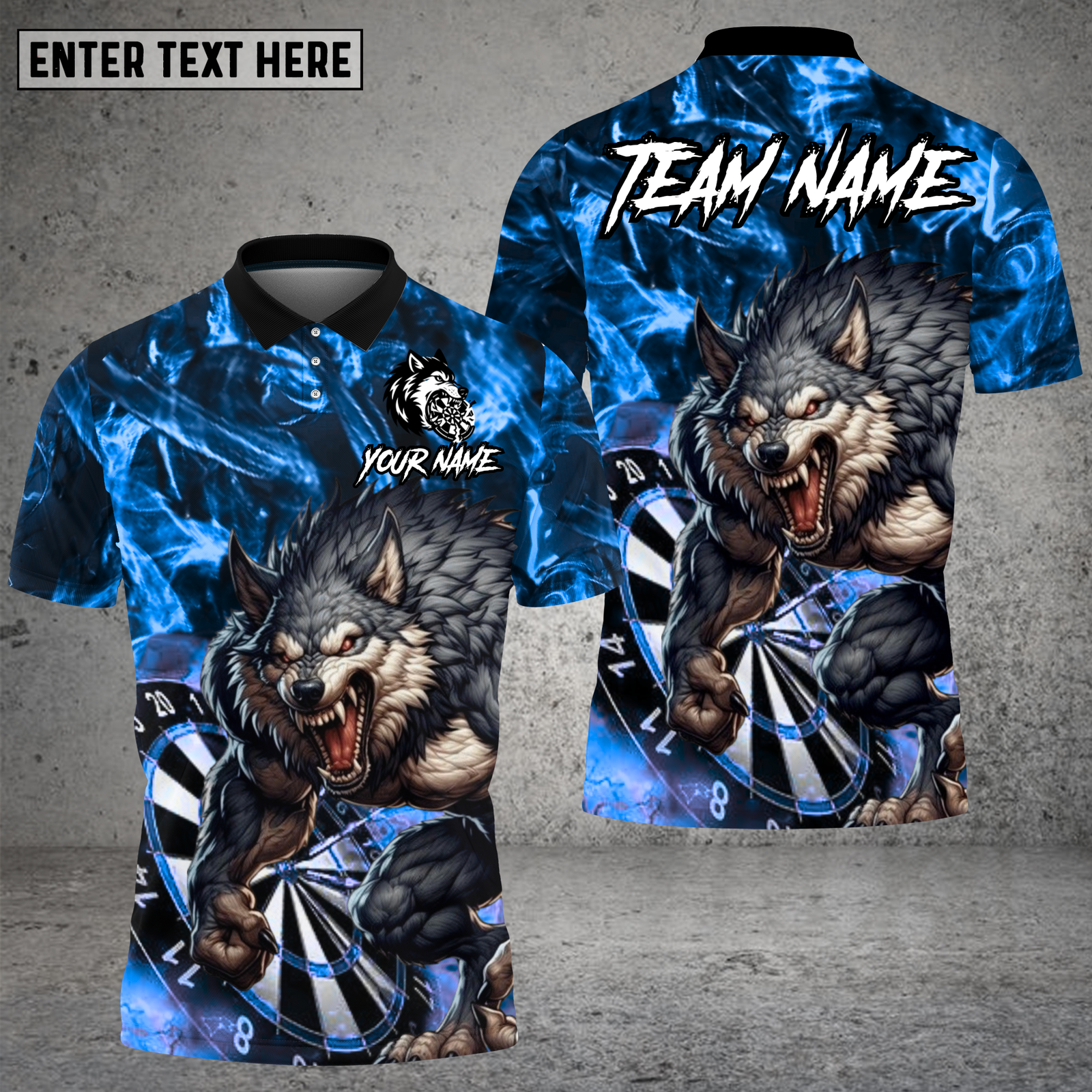 Blisscorners Wolf Darts Shirt Fierce Howling Wolf with Lightning Multioptions Personalized Name, Team Name Unisex 3D Shirt (4 Colors)