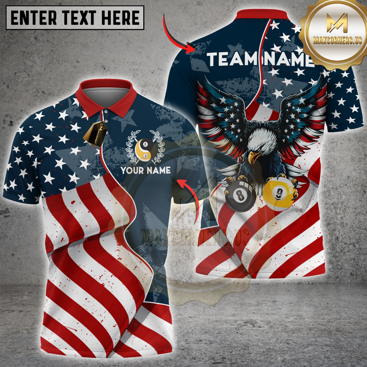 Blisscorners Billiards Sport American Eagle Yin Yang 8 Ball Flag Design Personalized Name 3D Unisex Shirt