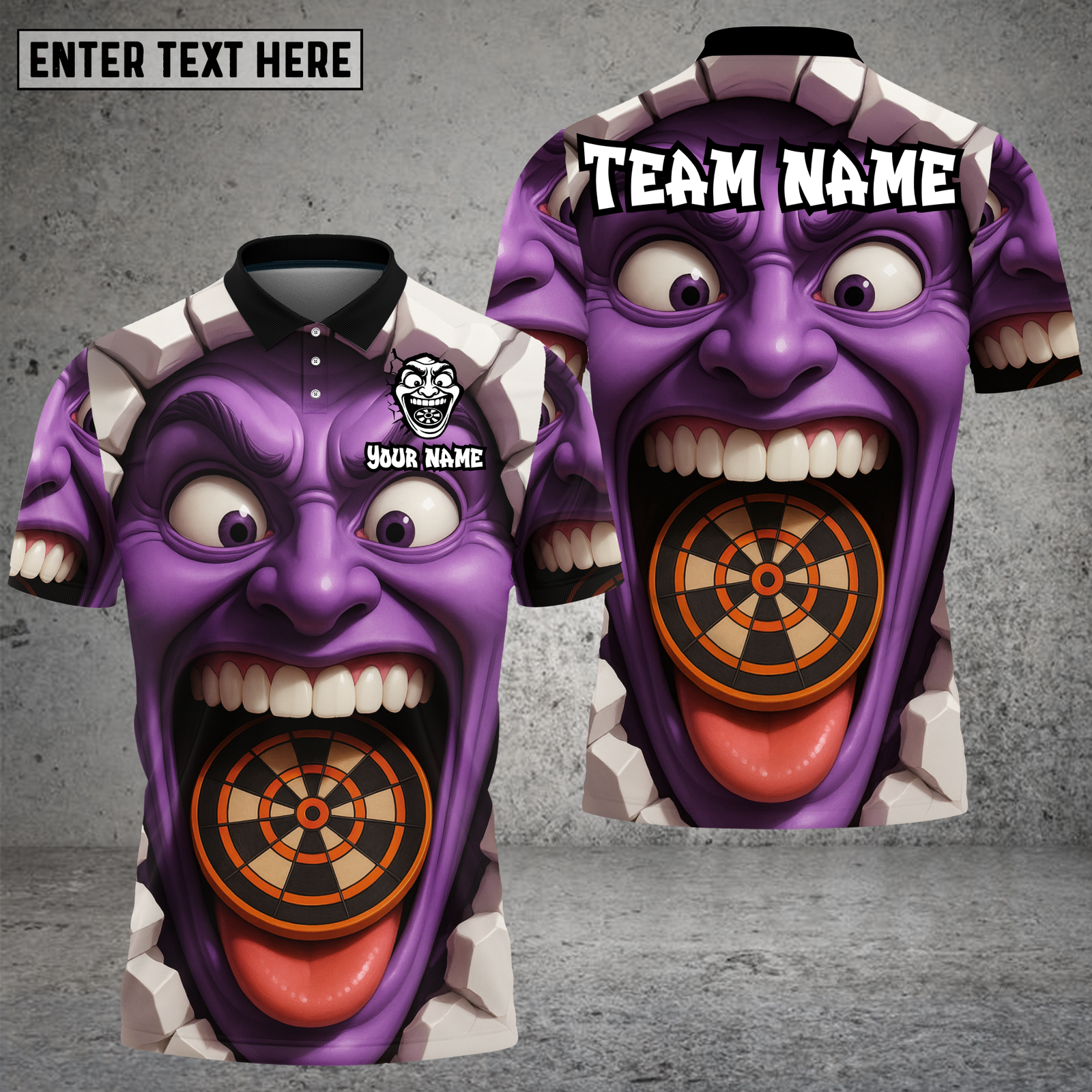 Blisscorners Demon Darts Shirt Crazy Screaming Face with Mouth Dartboard Multioptions Personalized Name, Team Name Unisex 3D Shirt (4 Colors)