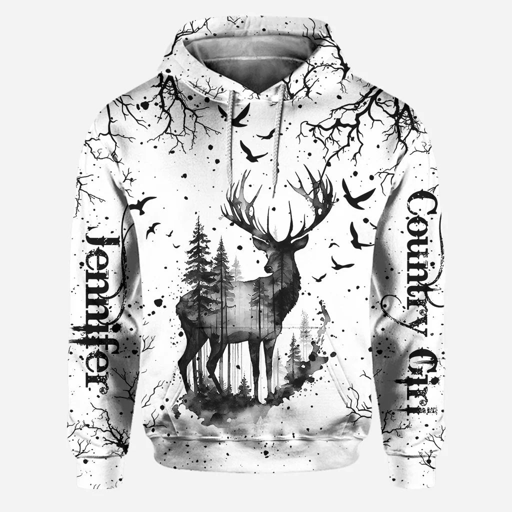 Blisscorners Country Style Black White, Personalized Hunting All Over Shirt, Personalized 3D Hoodie For Hunting Lover