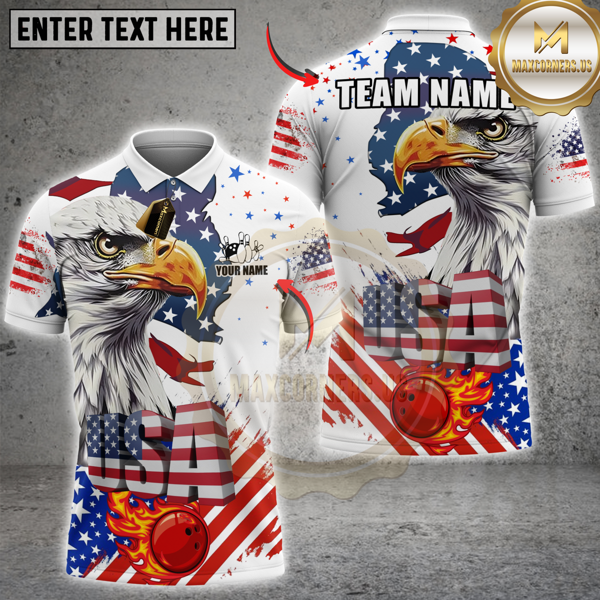 Blisscorners Bowling Sport USA Eagle Fire Ball Flag Personalized Name 3D Unisex Shirt