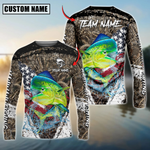 Blisscorners Mahi-Mahi Fishing American Flag Scratch Grass Camo Custom Name & Team Name 3D Shirts