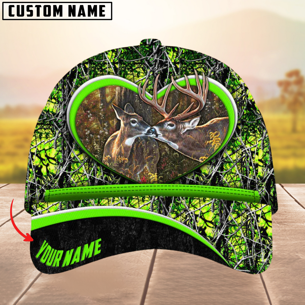 Blisscorners Love Deer Couple Camouflage Pattern Multicolor Personalized Name 3D Cap