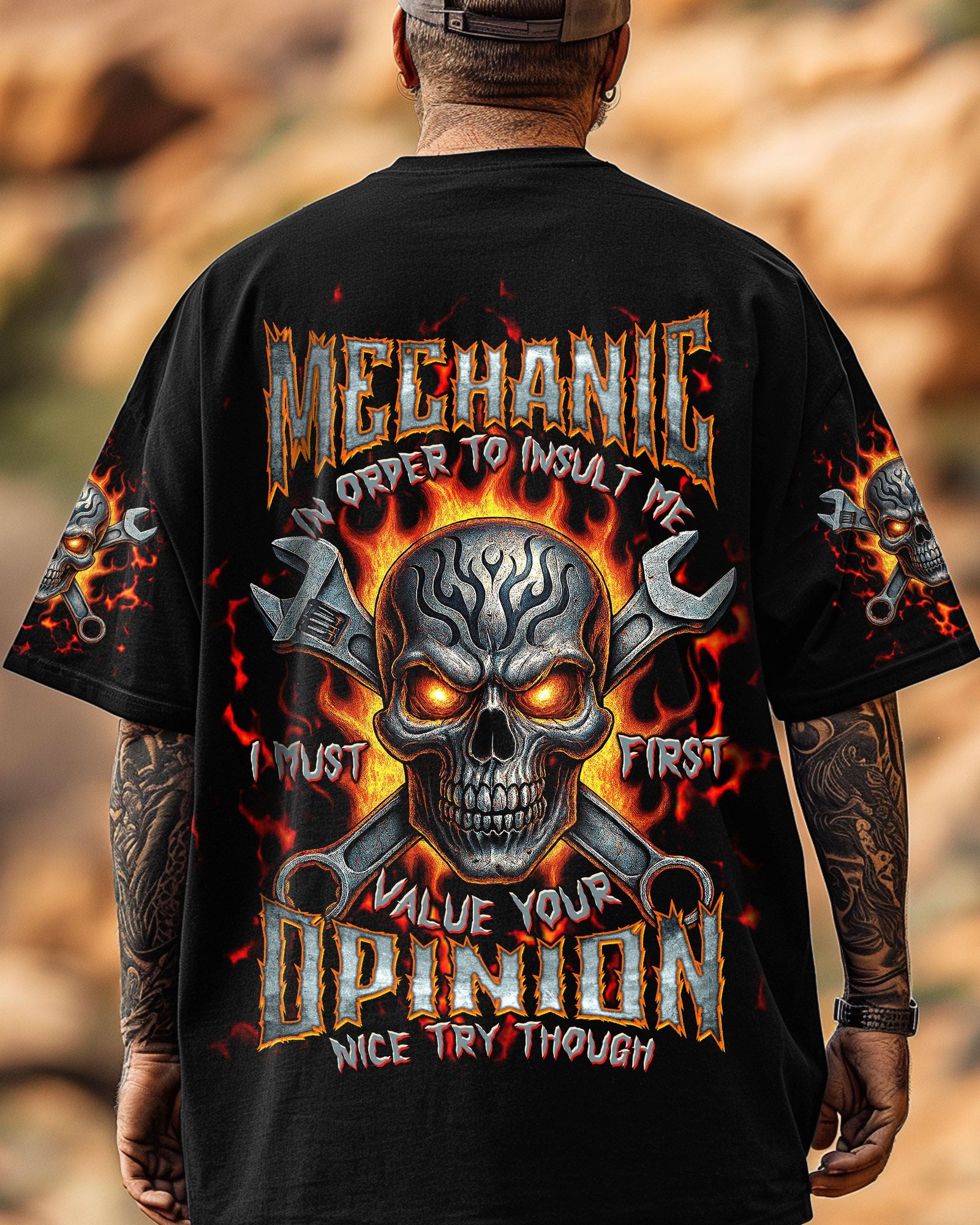 BLISSCORNERS DON'T MESS WITH A MECHANIC REAPER SKULL ALL OVER PRINT