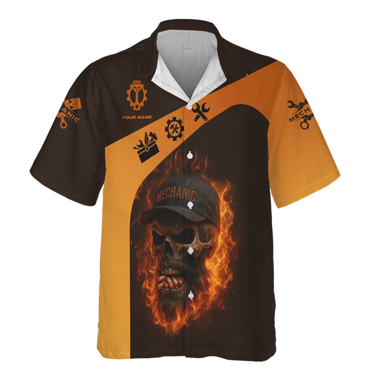 Blisscorners Personalized T-Shirt Grumpy Old Mechanic You're About To Exceed The Limits Of My Medication Flame Skull Design Shirt