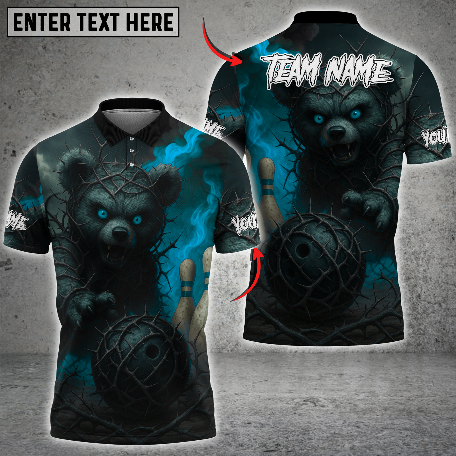 Blisscorners Bowling Dark Bear with Fiery Bowling Ball Multicolor Customized Name, Team Name 3D Shirts
